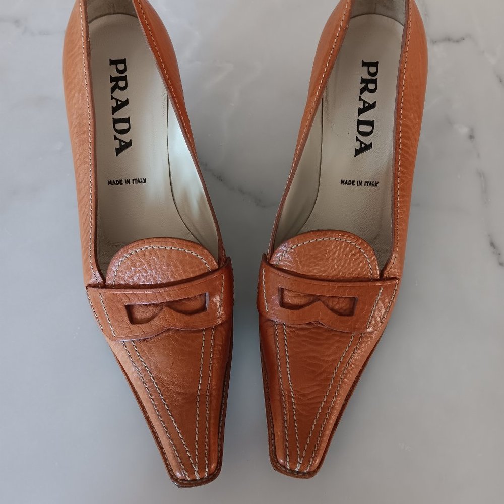 Prada Rare Vero Cuoio Brown Leather Heel